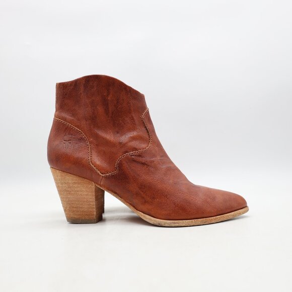 FRYE Reina Ankle Bootie Women's 6 M Cognac Leather Western Cowboy Pointed Toe - Picture 1 of 10